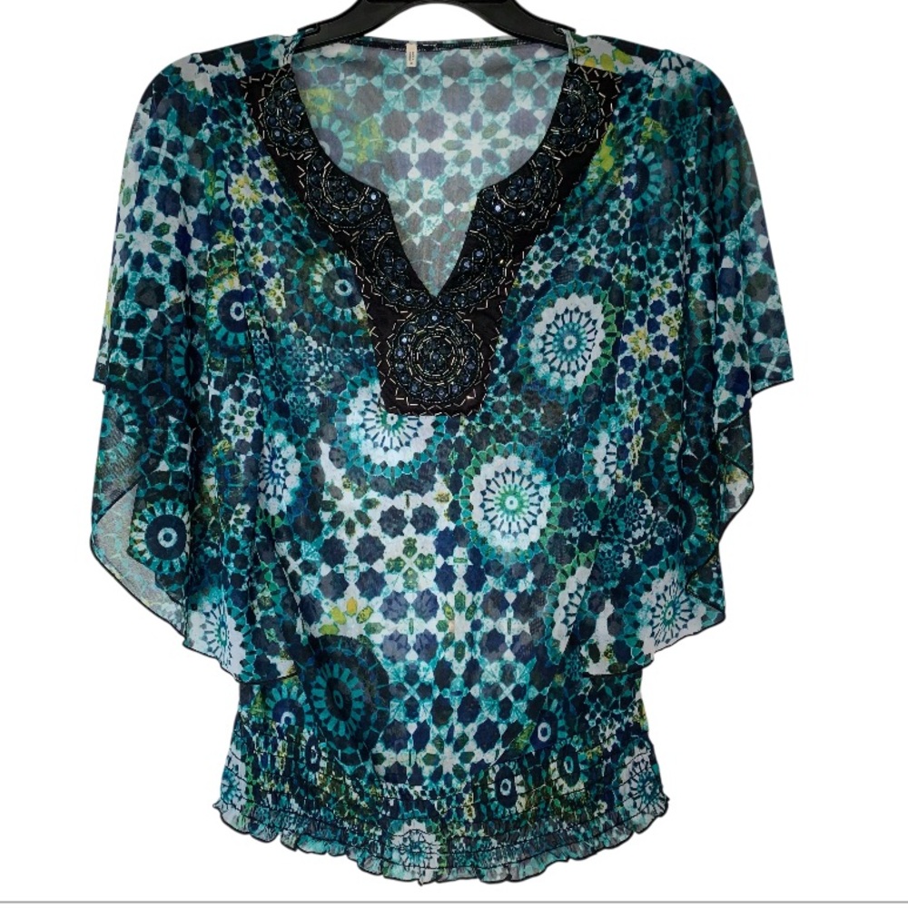 Maurices Studio (missing tag) Blouse Beaded Jeweled Neckline Size Small